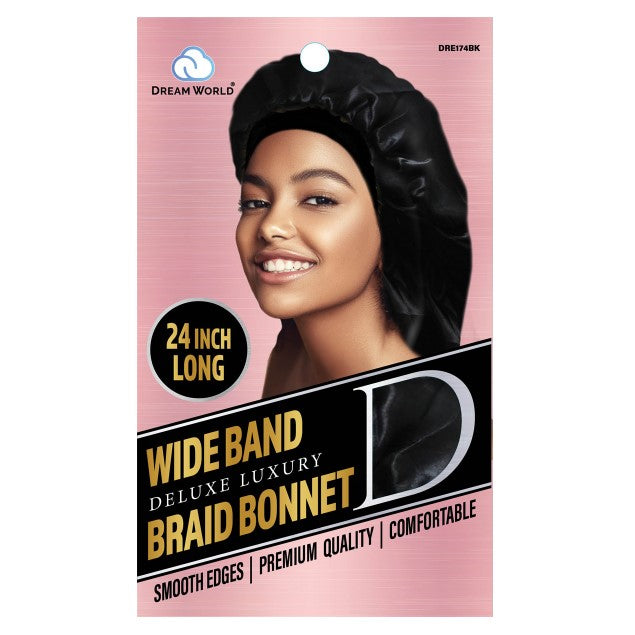 Dream World W-Wide Band Braid Bonnet XL Black #DRE174BK