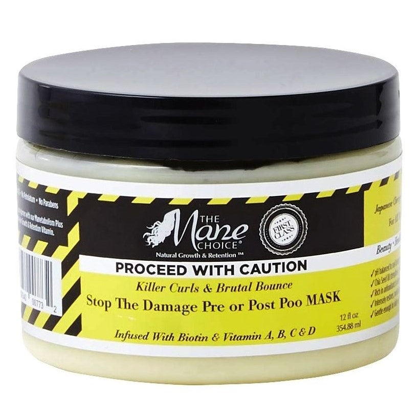 The Mane Choice proceed with caution curls & bounce stop the damage pre or post poo mask 12 oz