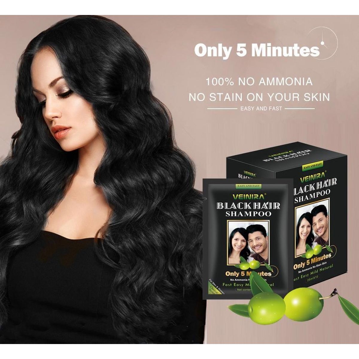 Veinira Black Hair Shampoo - 10 packs of 25ml